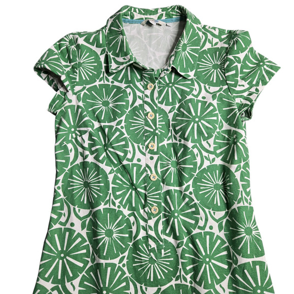 Boden Green Floral Button Front Dress Size: 8L - Picture 2 of 6